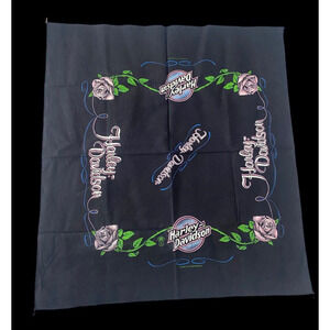 Vintage Harley Davidson Bandana 1986 Black Purple Floral Roses 21" x 21"
